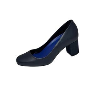 ANTONIA SAINT Day and Night Pumps, Navy Blue Leather Textured Block Heel 6.5 NEW